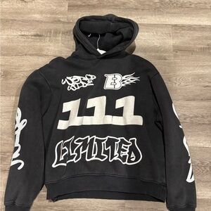 Black Graphic Hoodie with White Accents